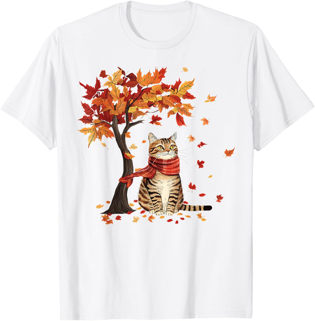 Cat Leaf Fall Tree Hello Autumn Thanksgiving Unisex T-Shirt product image 1