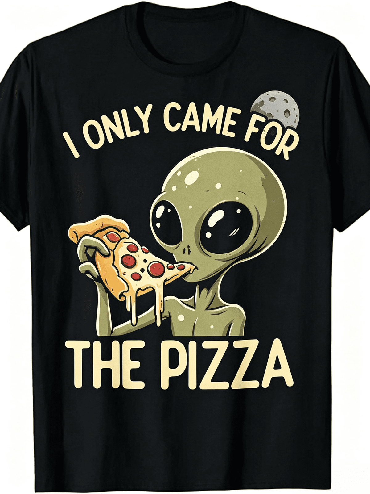 Alien Pizza Lover Graphic T-Shirt – Black Short-Sleeve Crew product image 1