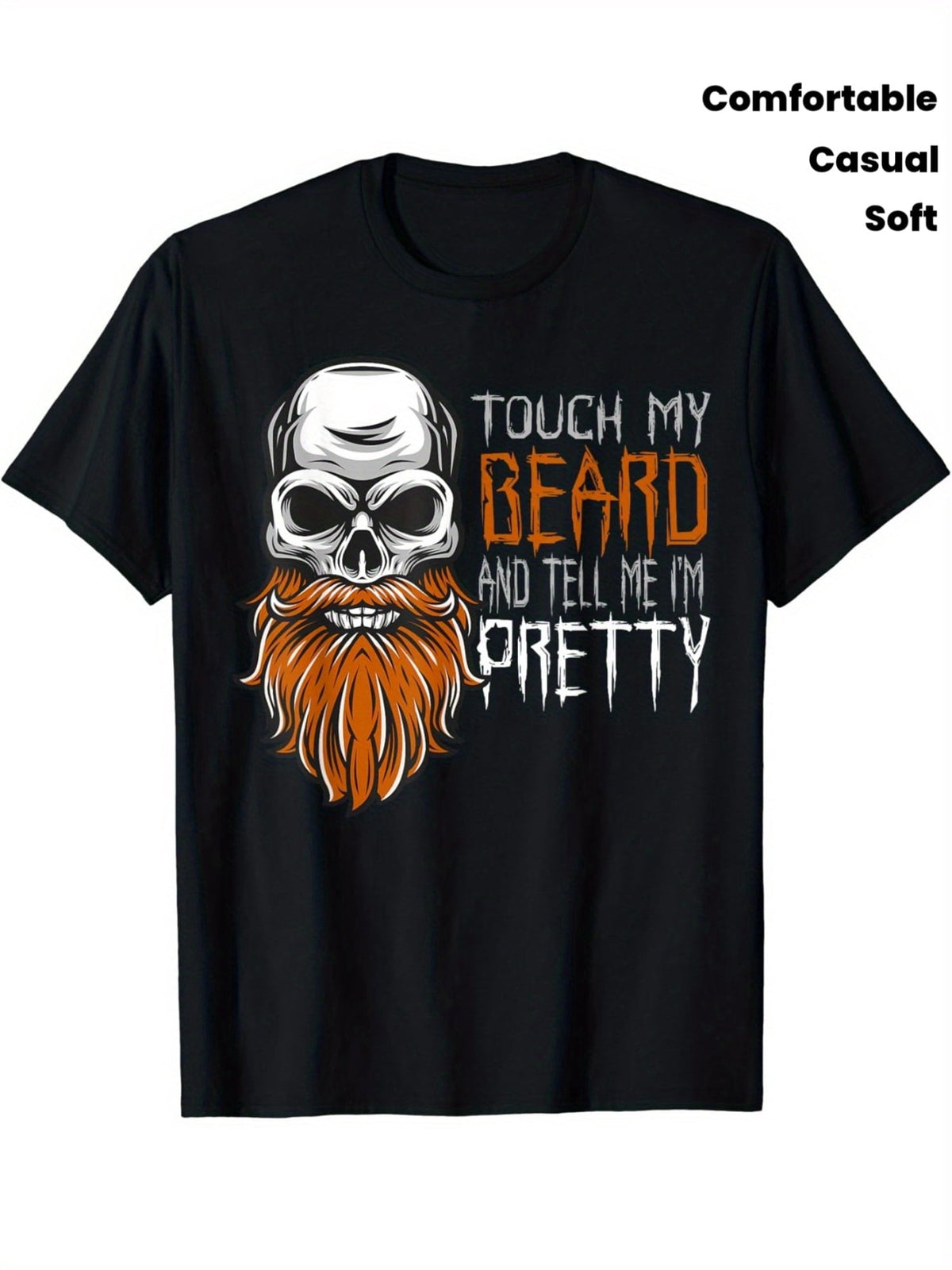 Beard Skull Pattern T-shirt - Soft, Men's Round Neck Short product image 1