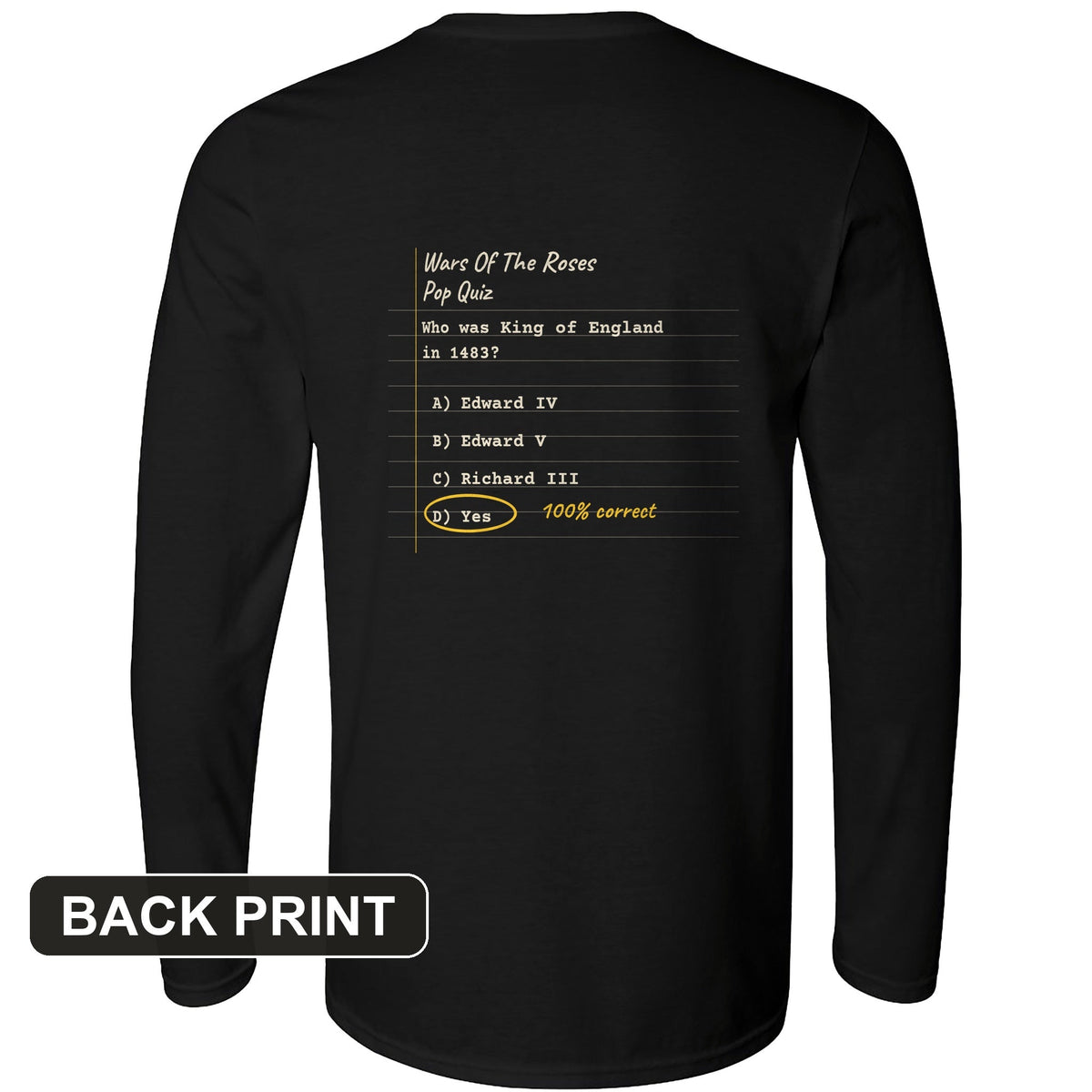 Wars Of The Roses Pop Quiz Back Print Long Sleeve T-Shirt product image 2