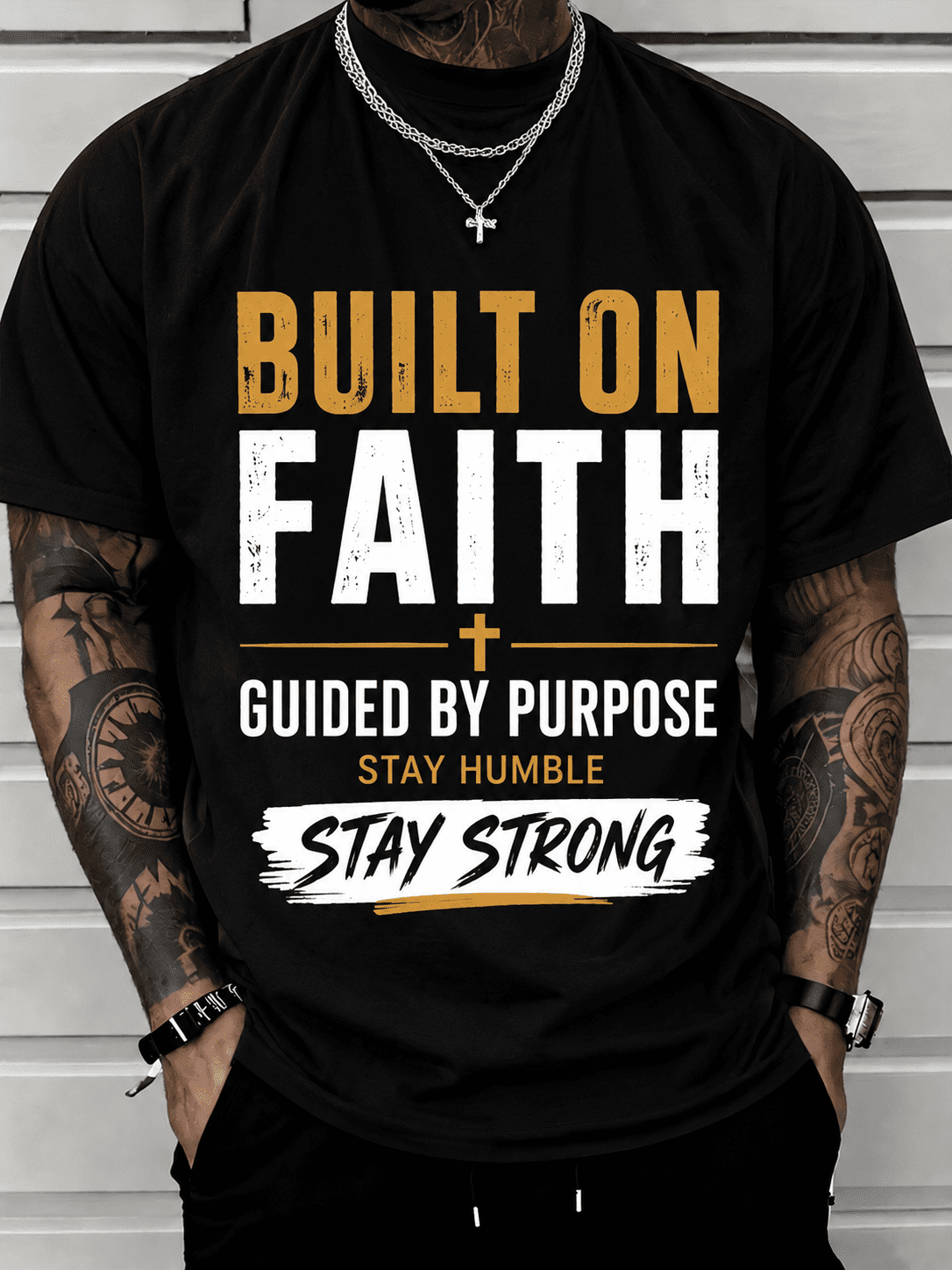 Built on Faith Men's Christian Graphic T-Shirt, Guided by product image 1