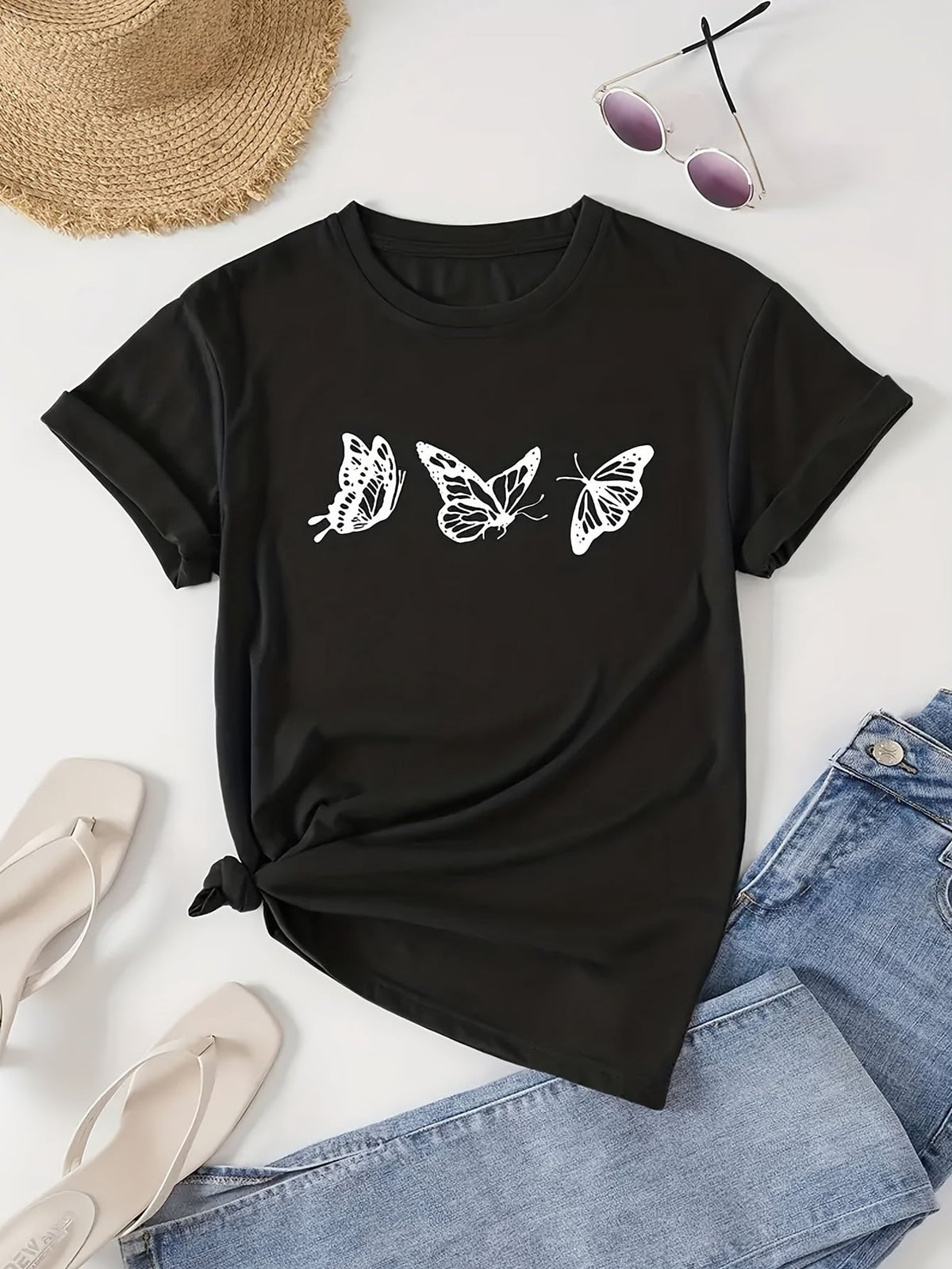 Butterfly Print Graphic Tee for Women, Cute Nature Inspired product image 1