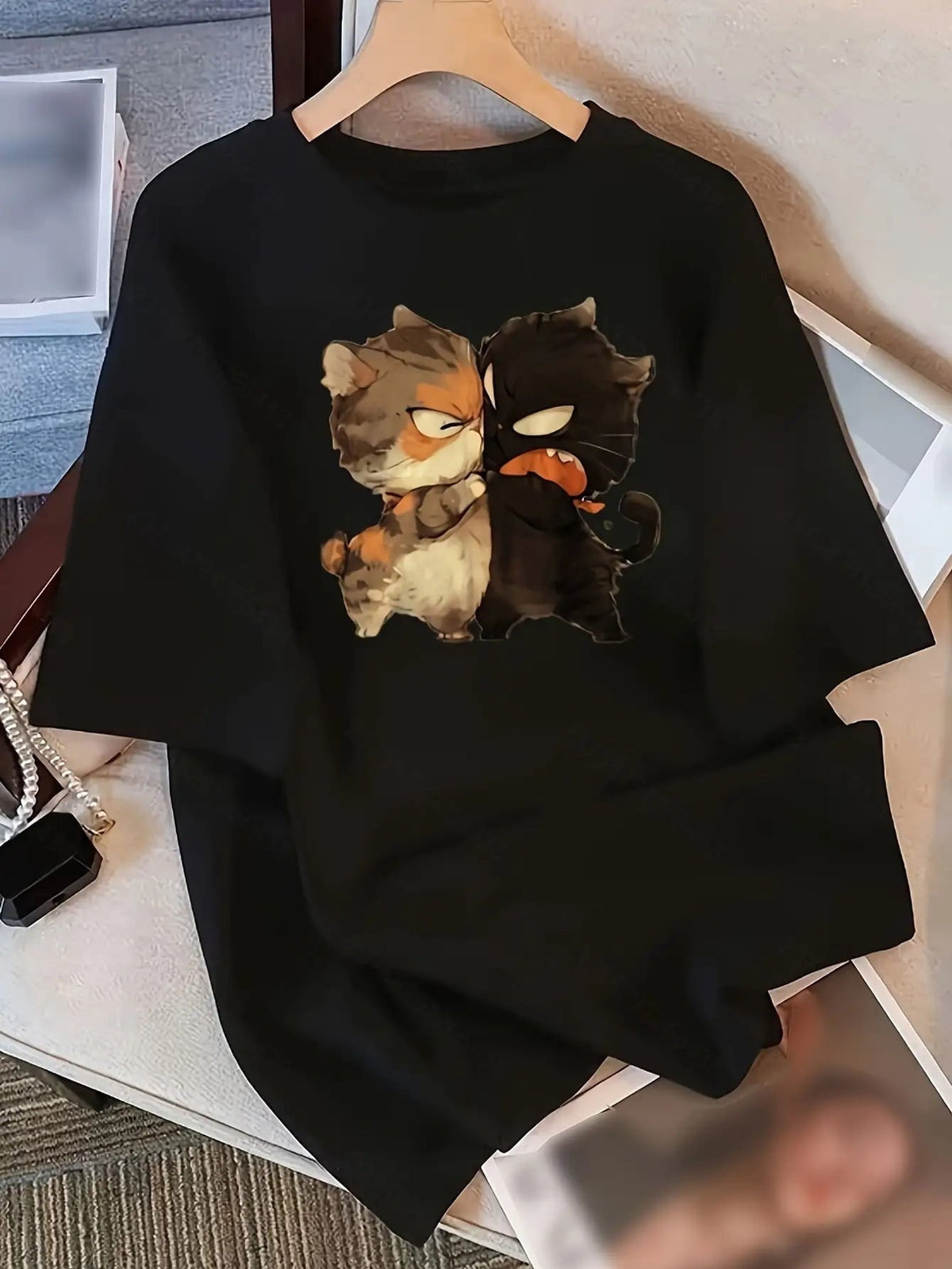Cartoon Kitten Printed Short-Sleeved T-shirt Women's Round product image 1