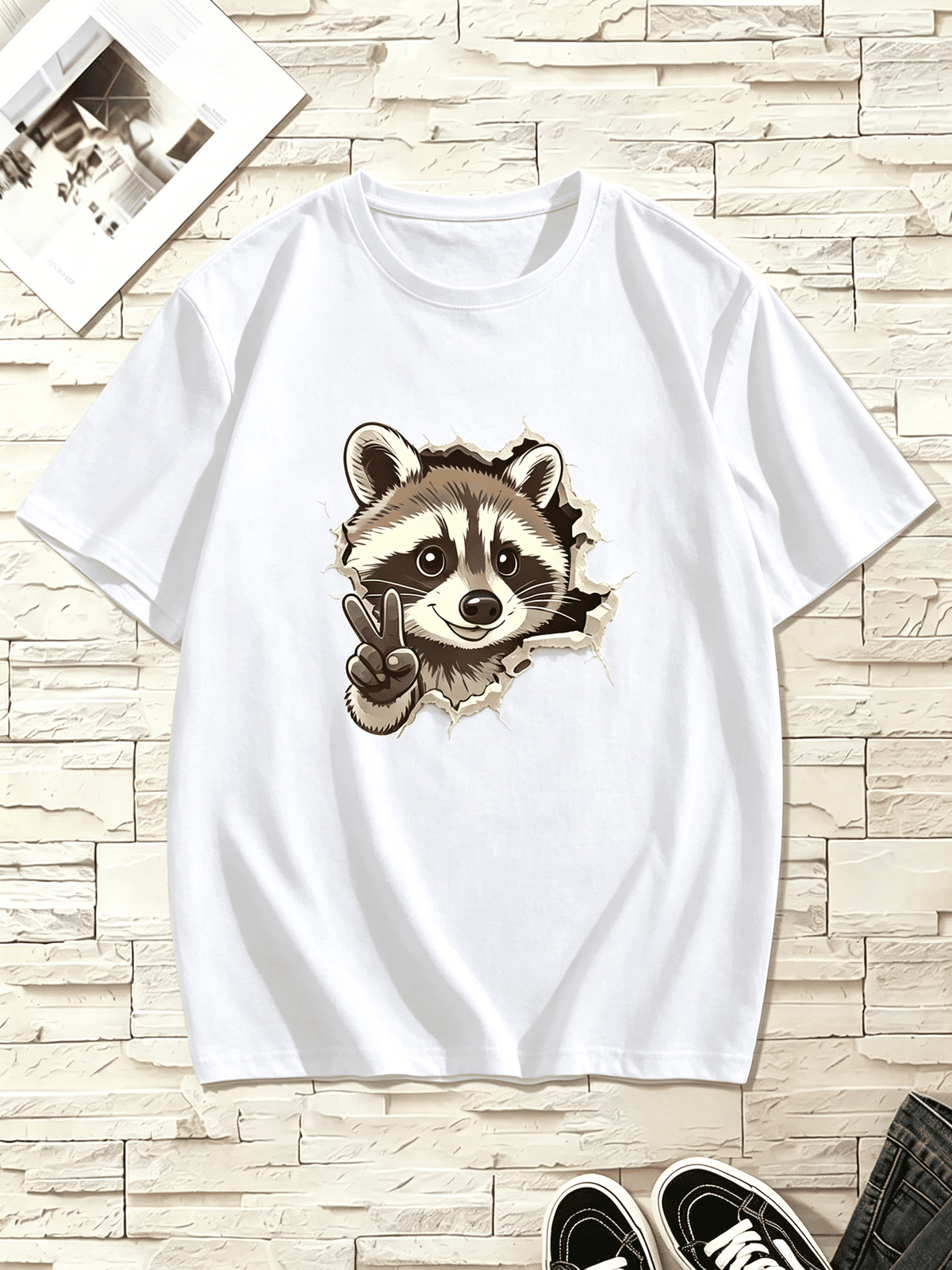 Cartoon Raccoon Showing Victory Hand Tshirt, Funny Breakout product image 1