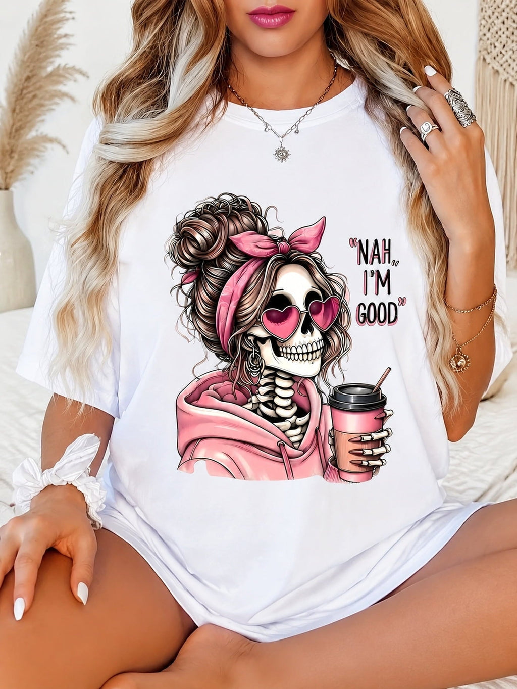 Casual T-Shirt Sassy Skeleton with Shades – Black product image 1