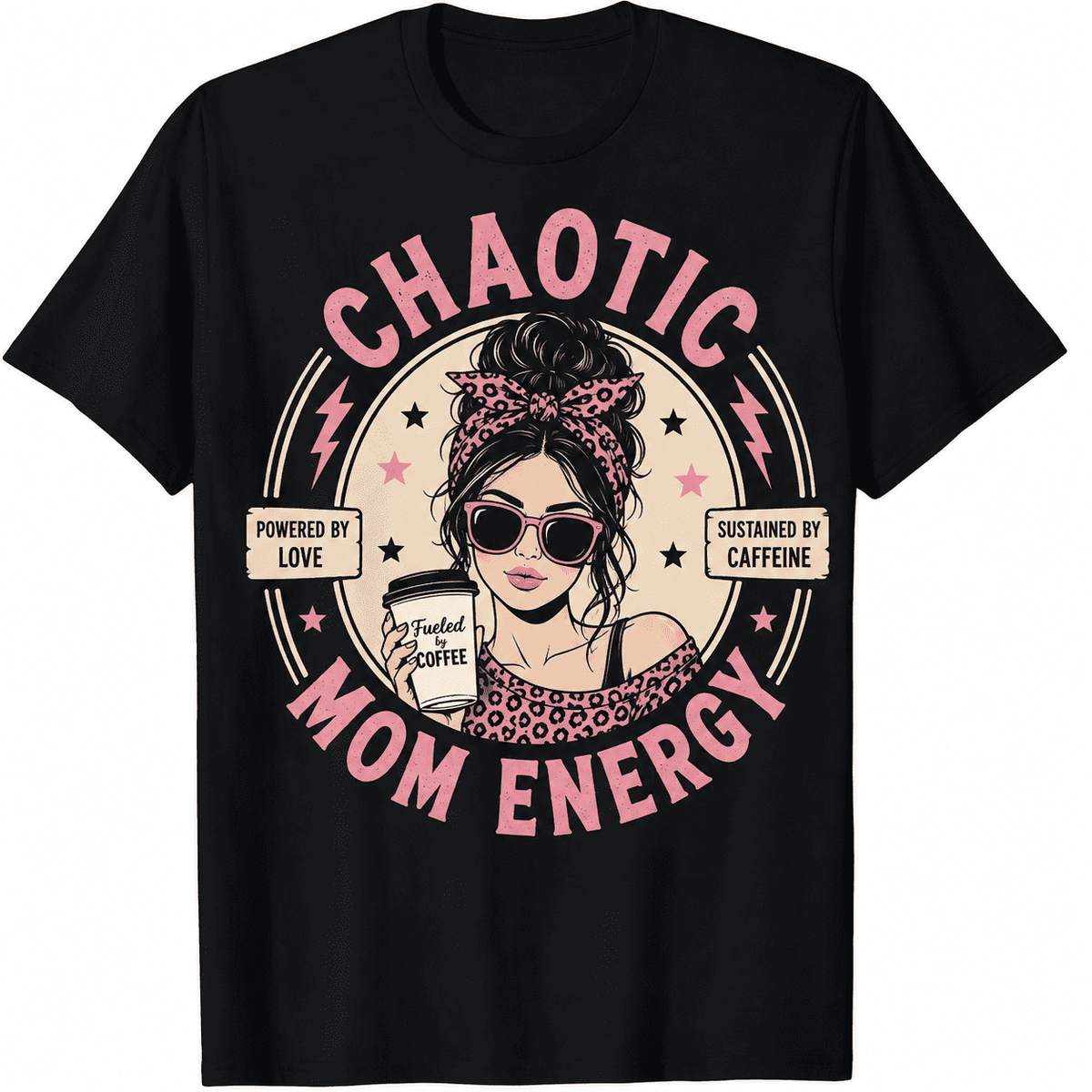 Chaotic Mom Energy Graphic T-Shirt for Women, Funny Coffee product image 1