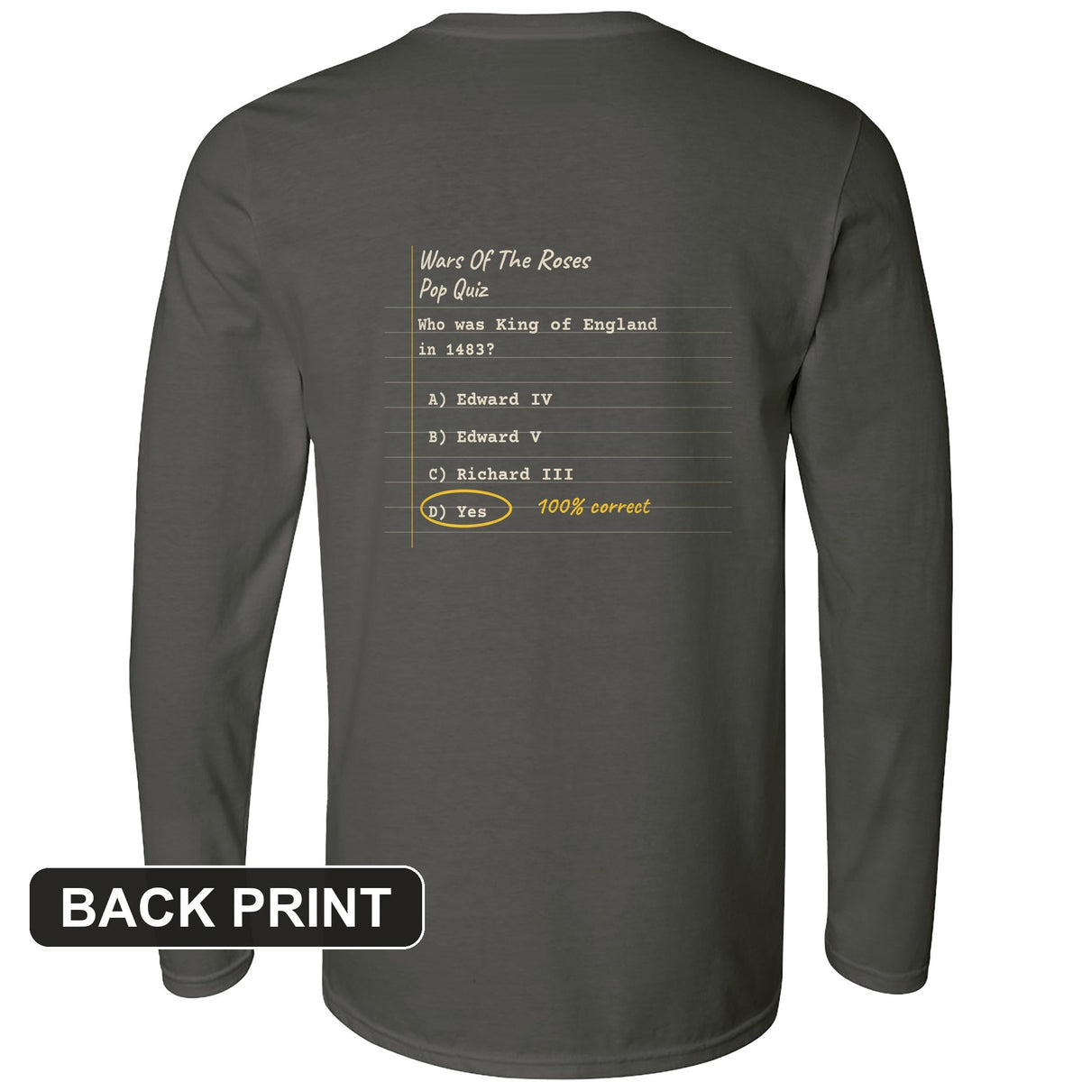 Wars Of The Roses Pop Quiz Back Print Long Sleeve T-Shirt product image 3