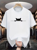 Crew Neck Shirt, Cute Cat Pattern Fun Design, Casual Summer product image 1