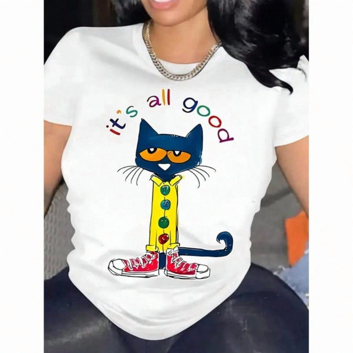 Cute Cat Graphic T-Shirt for Women, It's All Good Positive product image 1