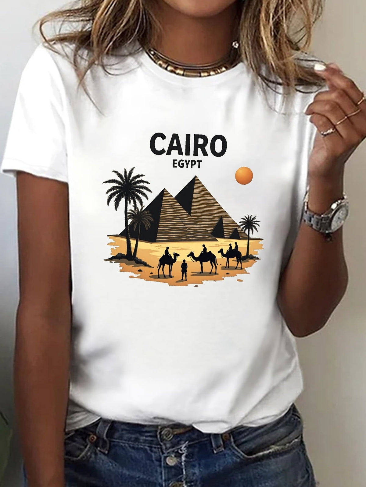 Egypt Cairo Style Landmark Printed T - Shirt, Travel product image 1