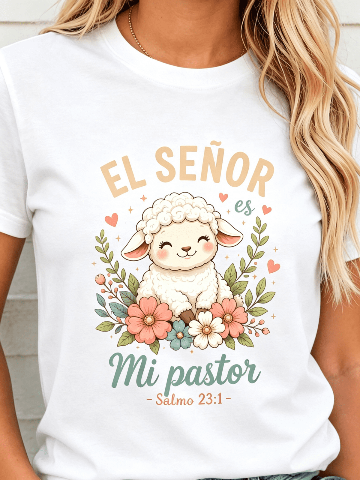 El Señor Es Mi Pastor Salmo 23:1 Cute Floral Lamb Graphic product image 1