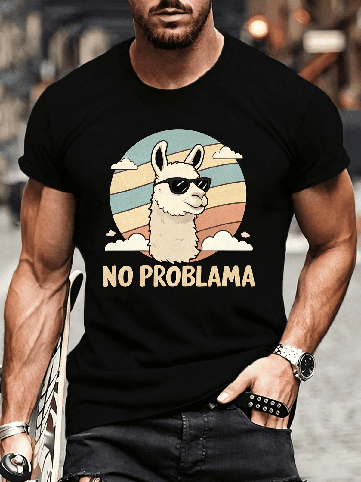 Glasses NO PROBLAMA Llama Illustration Print T-Shirt, Tees product image 1