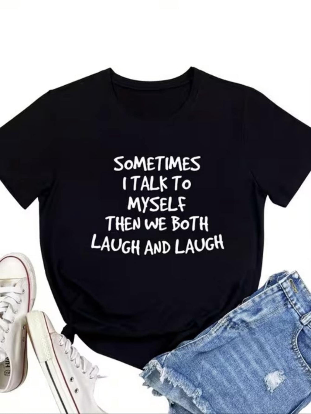 Humorous Self-Talk Quote Pattern Print Casual Short Sleeve product image 1