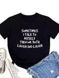 Humorous Self-Talk Quote Pattern Print Casual Short Sleeve product image 1
