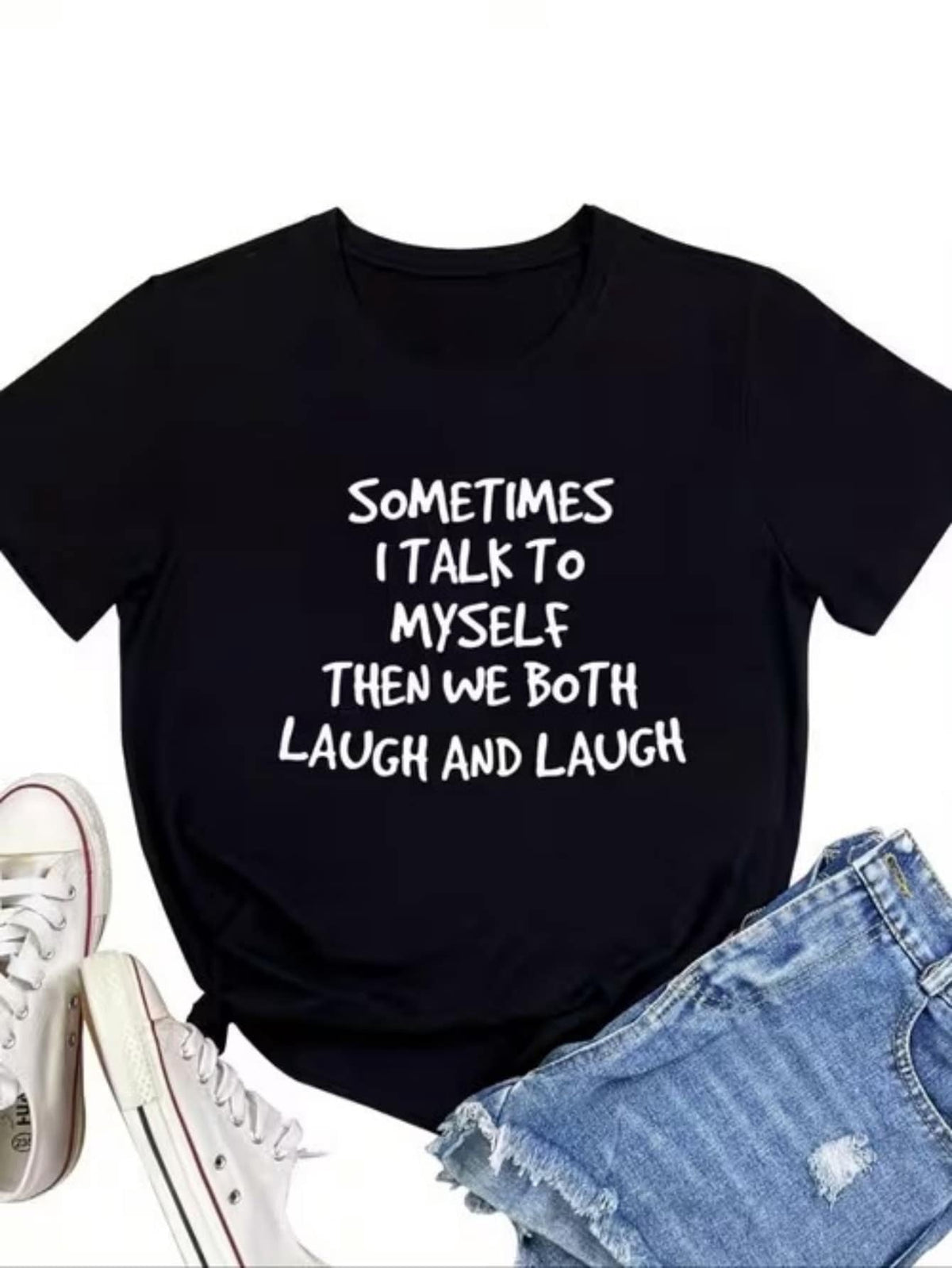 Humorous Self-Talk Quote Pattern Print Casual Short Sleeve product image 1