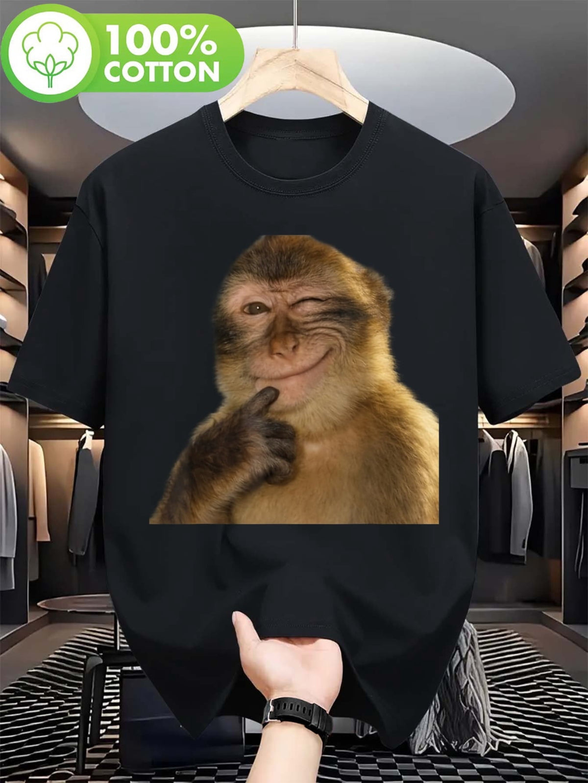 Humorous T-Shirt Featuring a Grinning Monkey Meme And product image 1