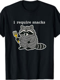 I Require Snacks Raccoon T-Shirt Funny Crew Neck Tee with product image 1