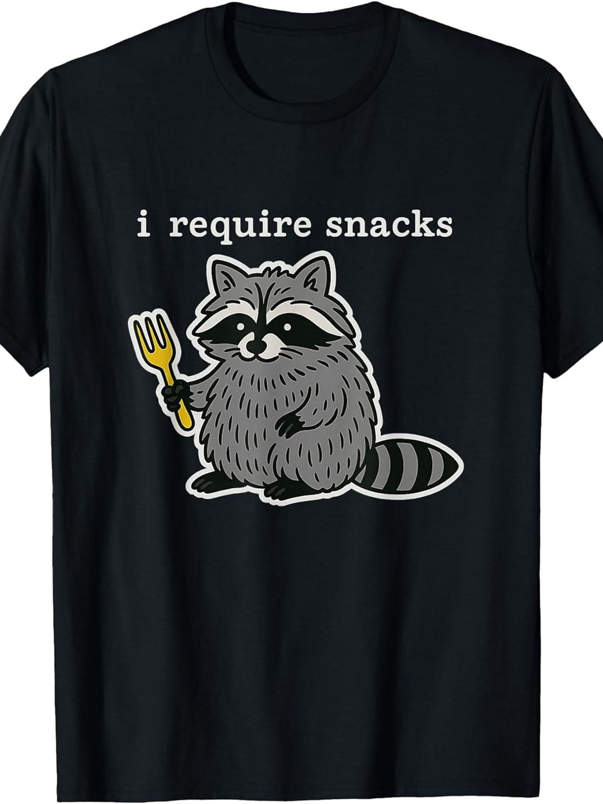 I Require Snacks Raccoon T-Shirt Funny Crew Neck Tee with product image 1