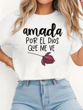 Ladies' Short-Sleeve Round-Neck Casual T-Shirt Printed with product image 1