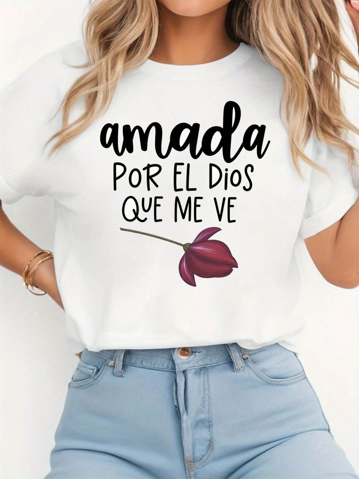 Ladies' Short-Sleeve Round-Neck Casual T-Shirt Printed with product image 1