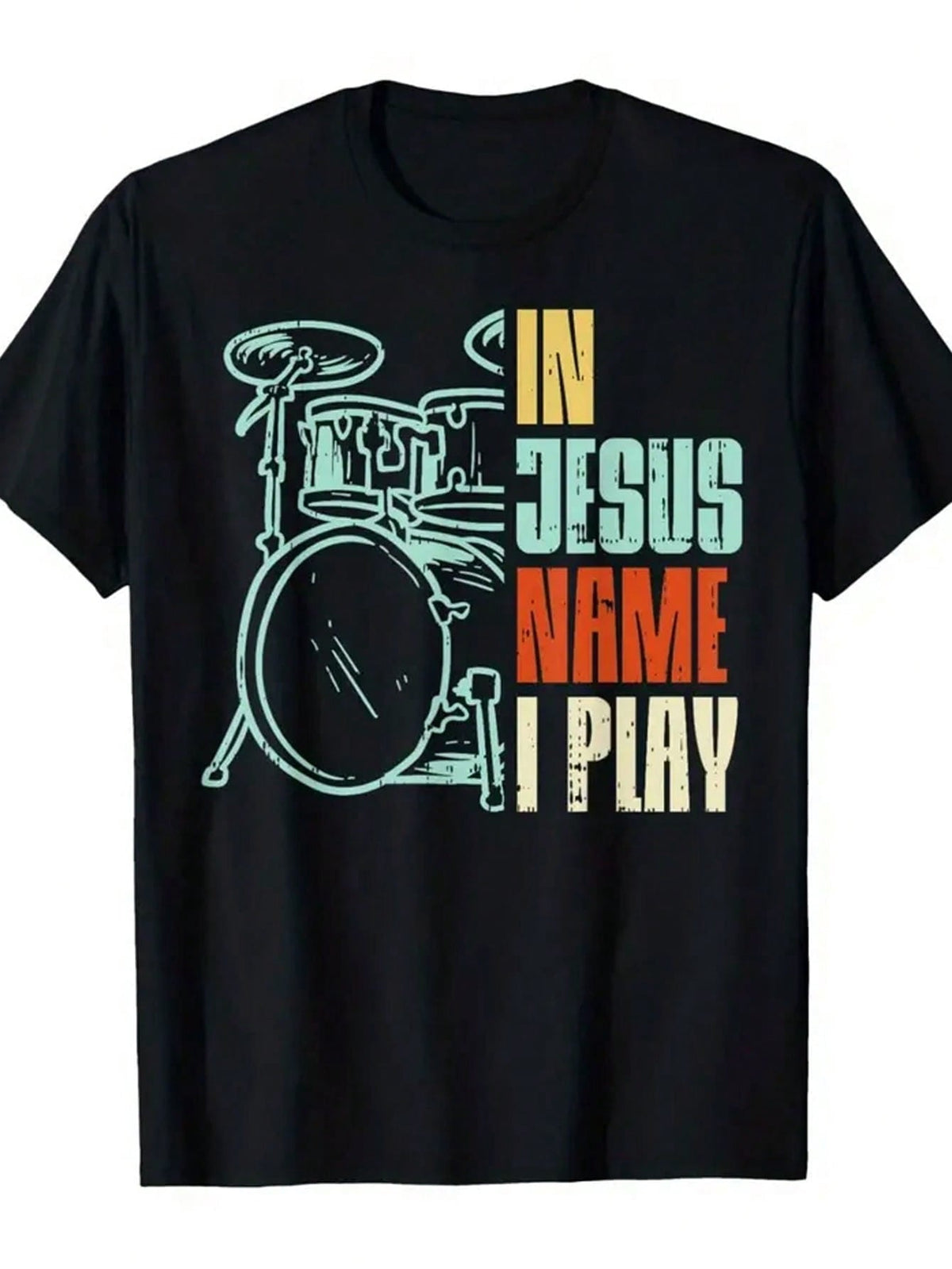 Men's Christian Drummer Graphic T-Shirt, In Jesus Name I product image 1