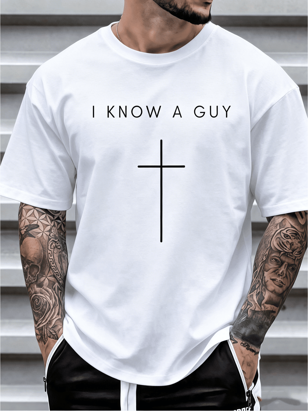 Men's Christian Graphic T-Shirt, I Know A Guy Cross Faith product image 1