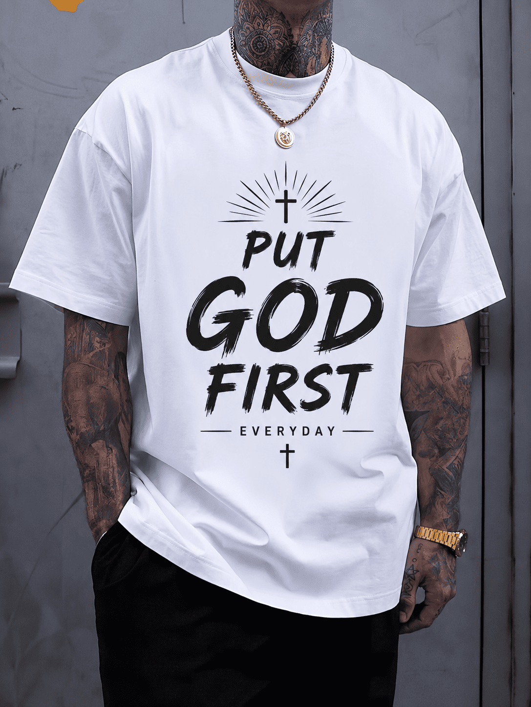 Men's Christian Graphic T-Shirt, "Put God First Everyday" product image 1