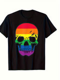 Men's Halloween Rainbow Skull Pattern T-Shirt- Black Casual product image 1