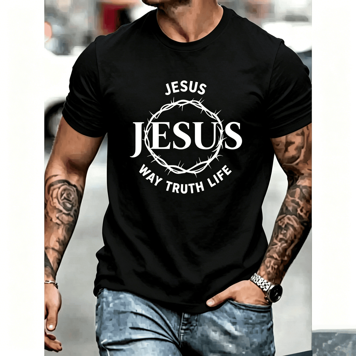 Men’s Jesus The Way Truth Life Crown of Thorns Christian product image 1