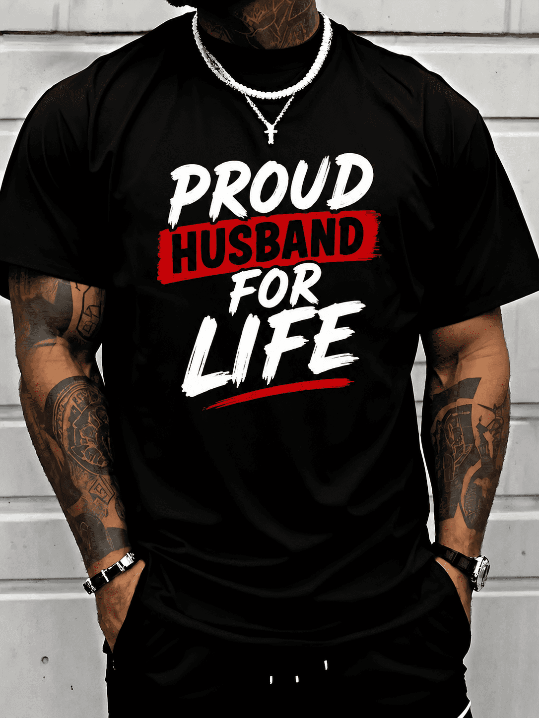 Men's "Proud Husband For Life" Graphic T-Shirt, Funny Quote product image 1