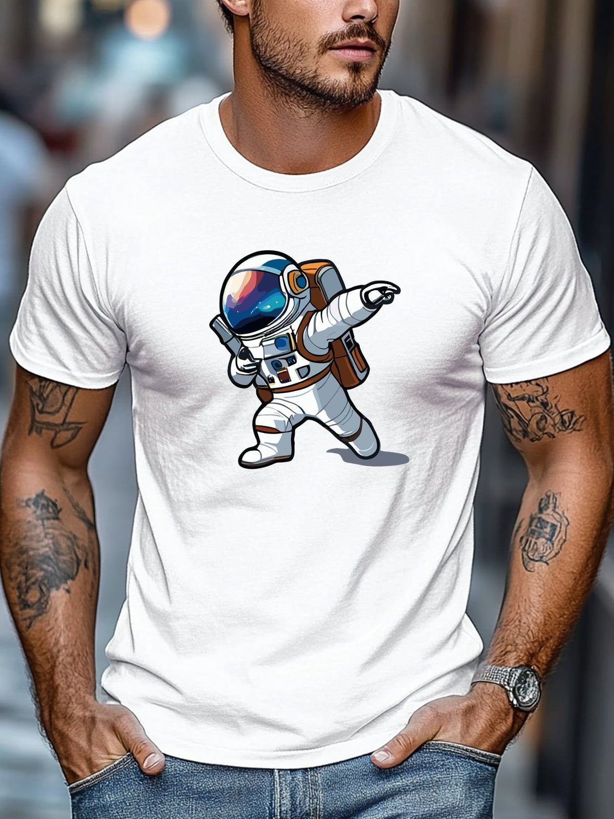 Men's T-shirt, Cartoon Astronaut Graphic Summer Casual Crew product image 1