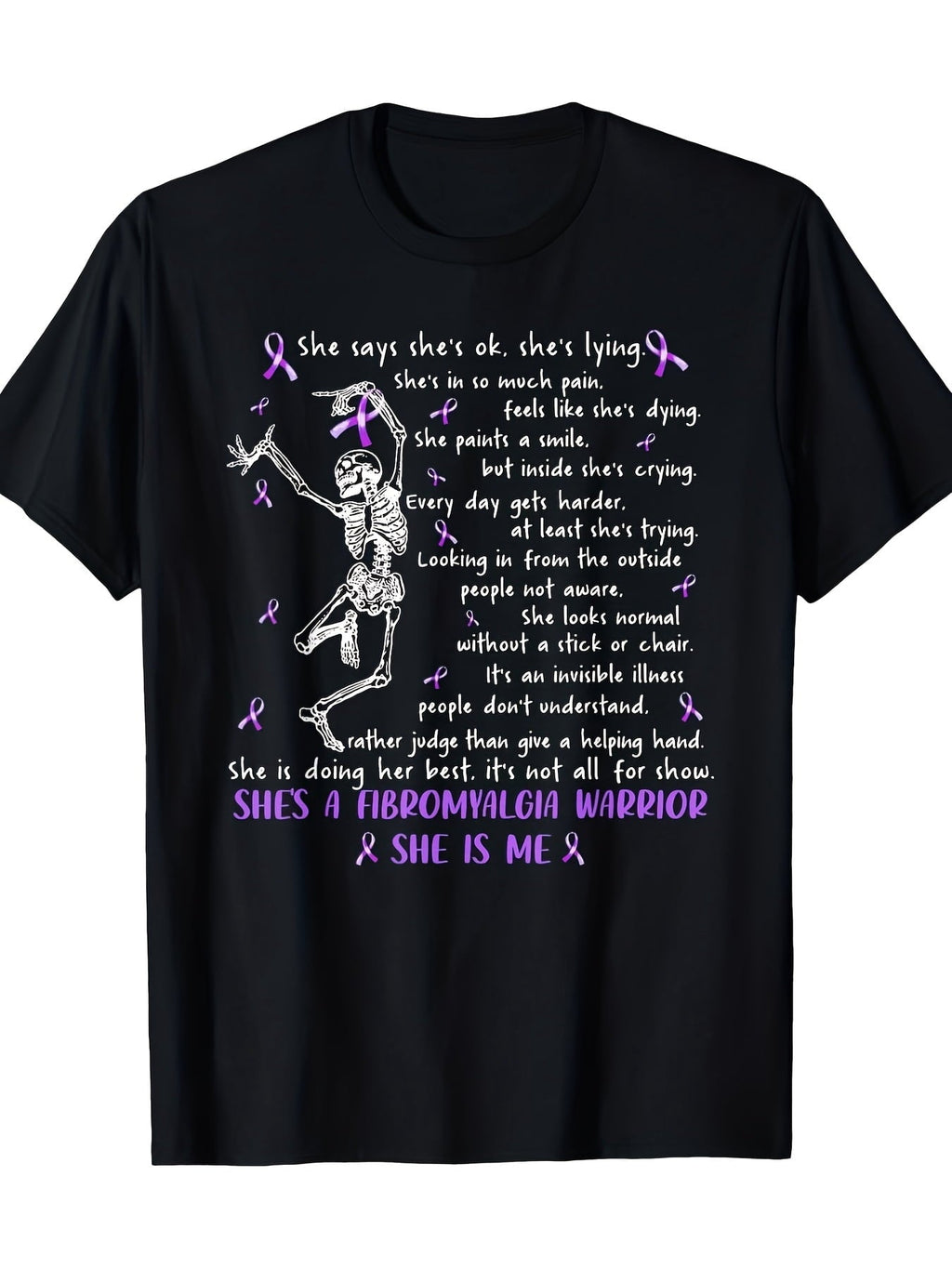 Myofibrositis Warrior Skull Pattern T-Shirt,Purple Ribbon product image 1