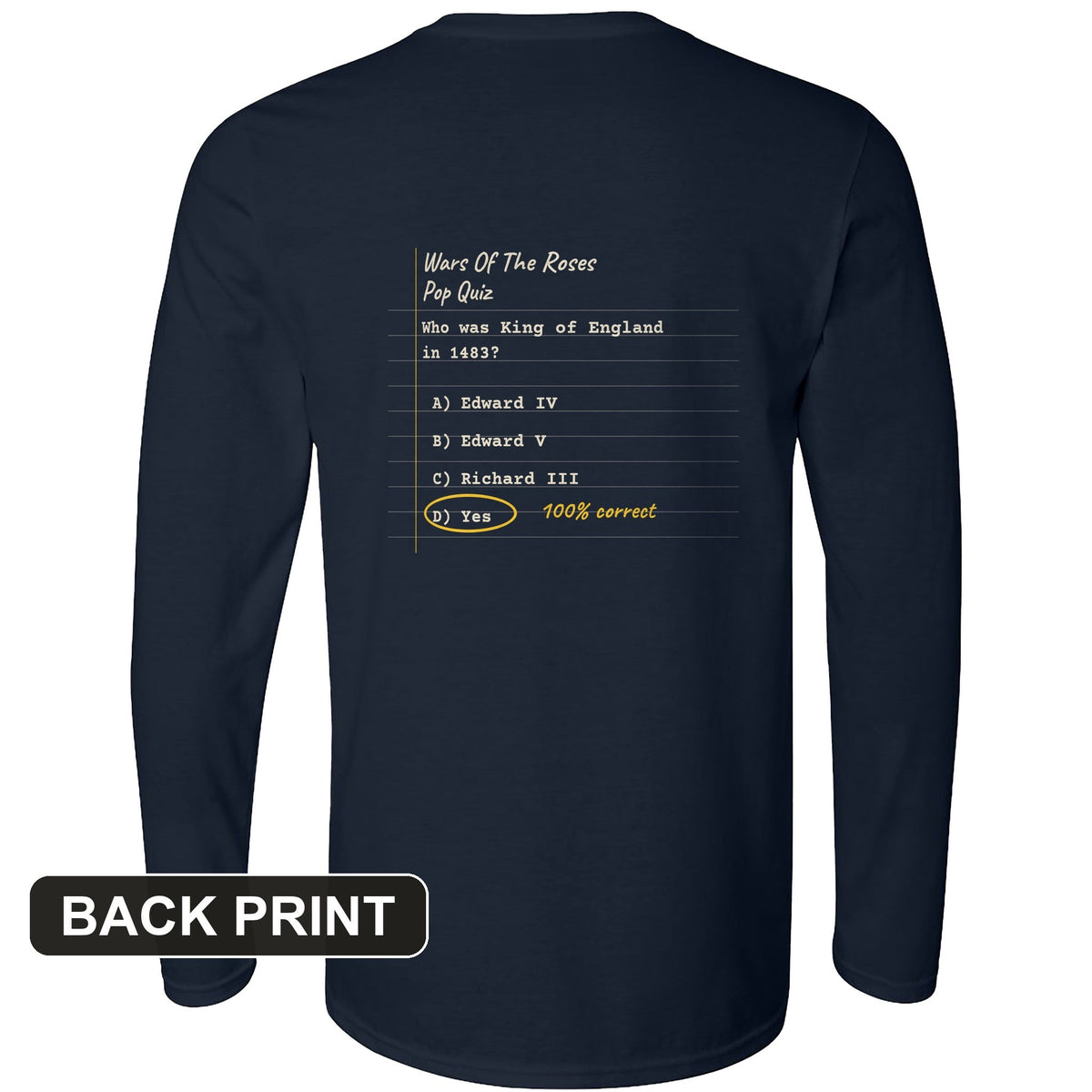 Wars Of The Roses Pop Quiz Back Print Long Sleeve T-Shirt product image 4