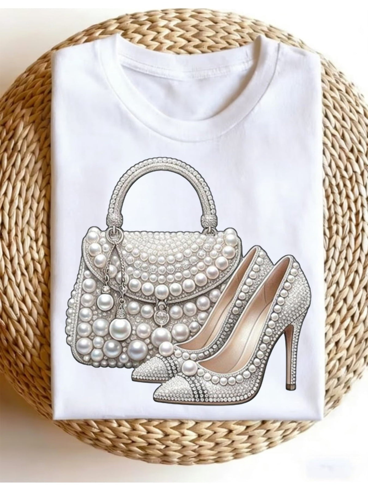 Pearl Embellished Handbag Heels Graphic Tee for Women product image 2