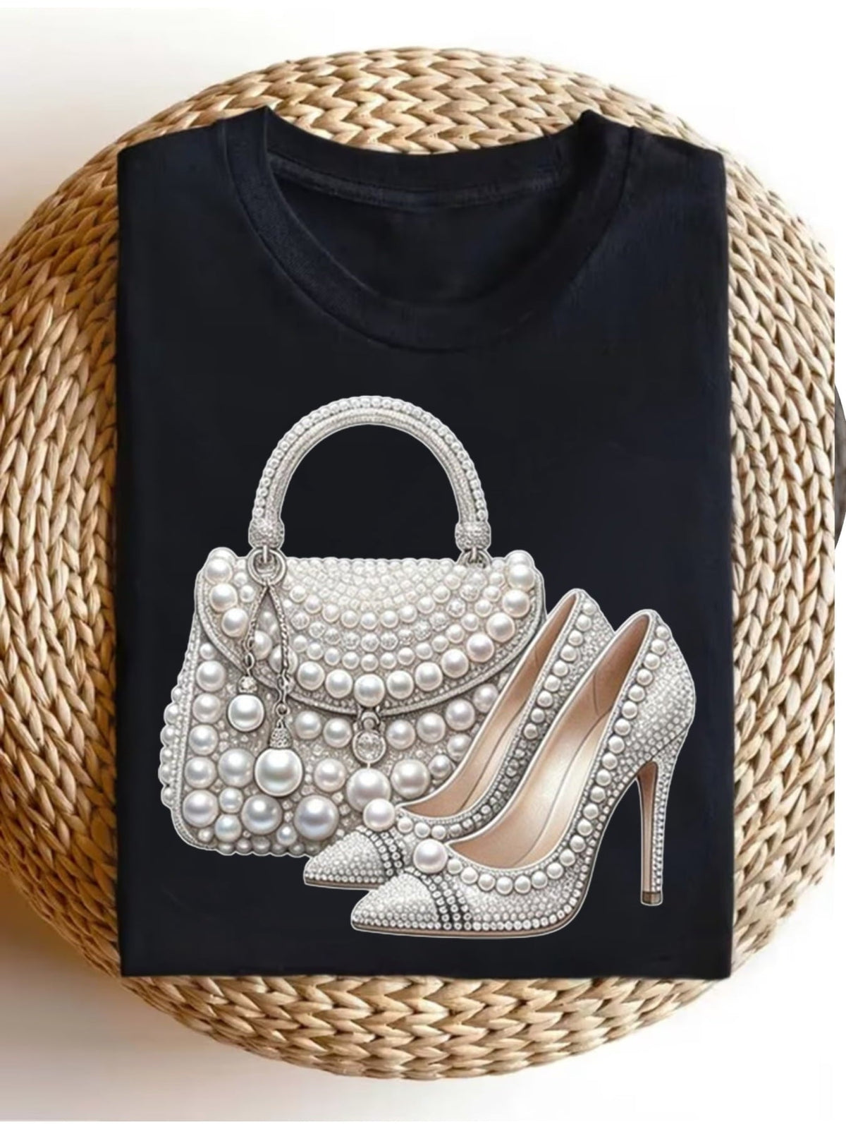 Pearl Embellished Handbag Heels Graphic Tee for Women product image 1