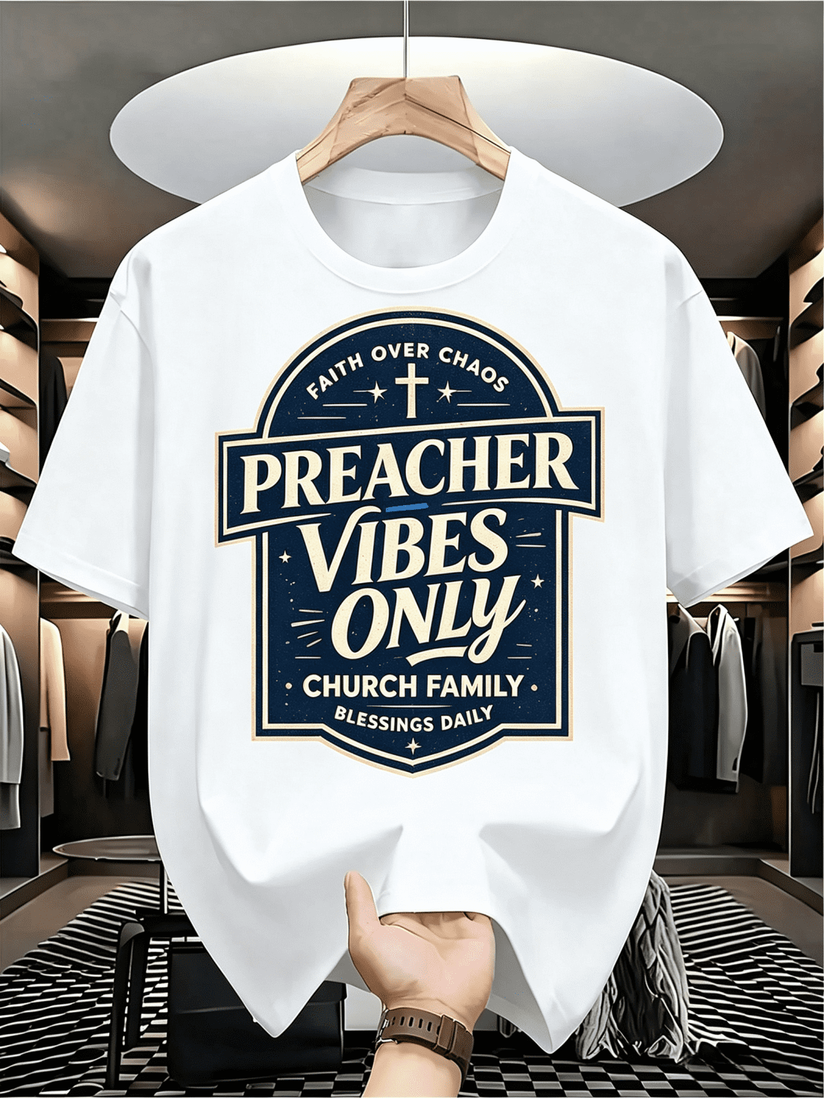 Preacher Vibes Only Faith Over Chaos Graphic T-Shirt Men product image 1