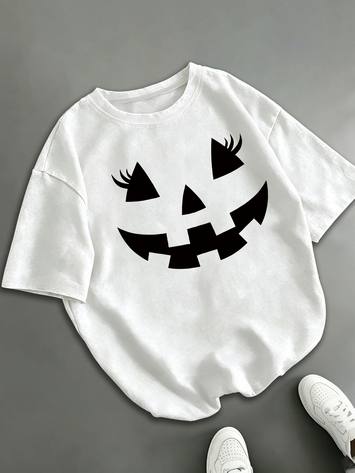 Pumpkin Face T-Shirt Halloween Jack O Lantern with Lashes product image 12