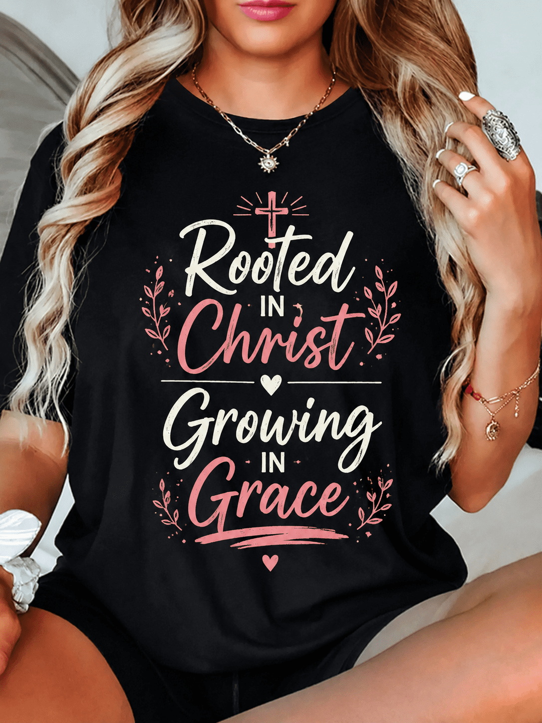 Rooted in Christ Growing in Grace Christian Graphic T-Shirt product image 1