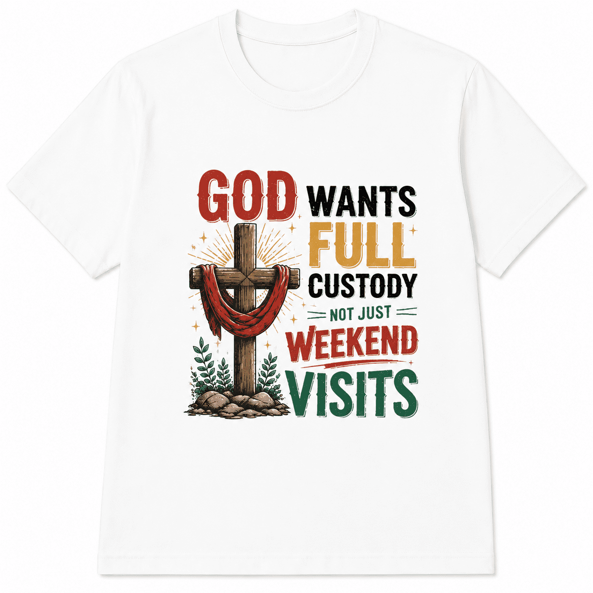 Soft Crew Neck Short Sleeve T-Shirt, Vintage Wooden Cross product image 1