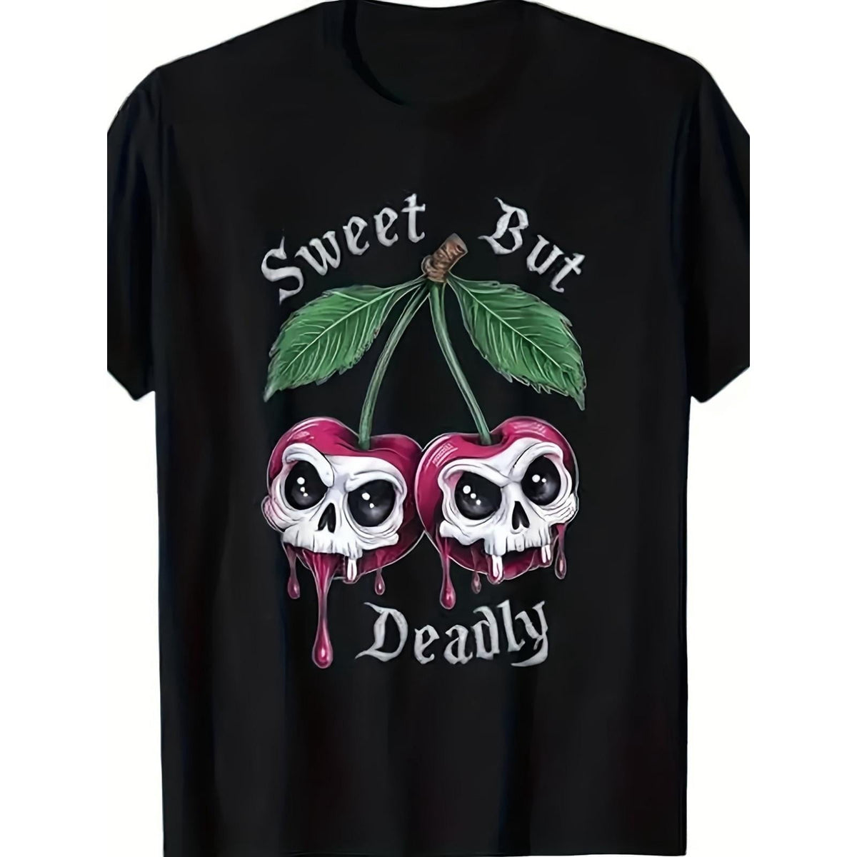 Sweet But Deadly Gothic Cherry Skull Graphic Tee for Men product image 1