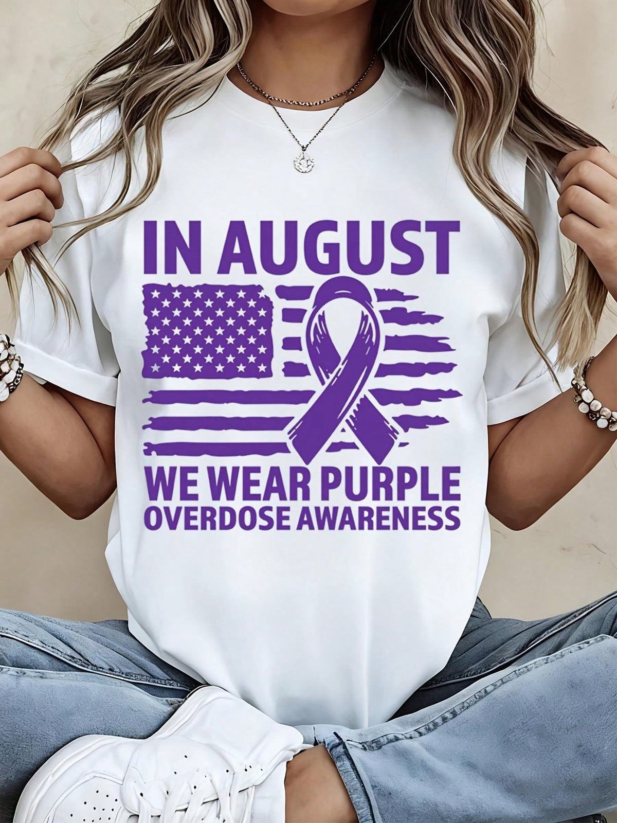 Women Casual T Shirt White In August We Wear Purple product image 1