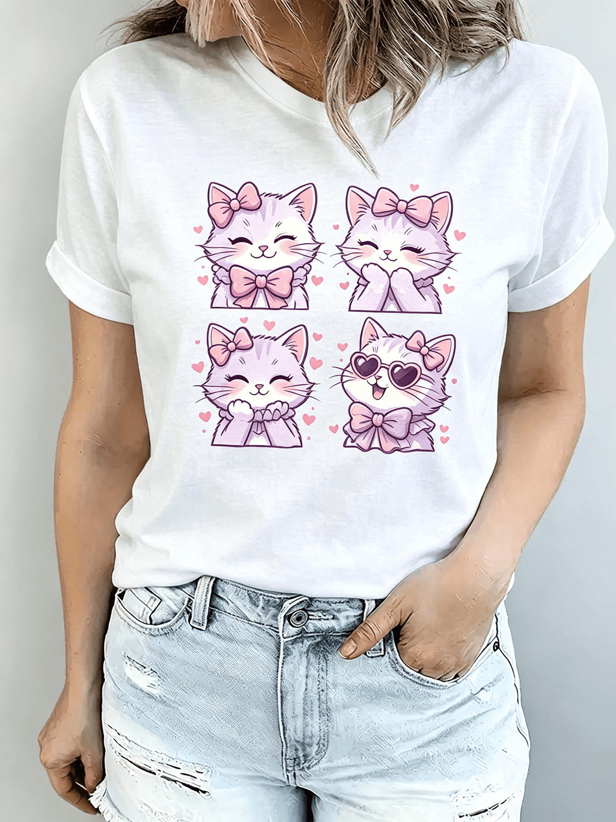 Women Cute Purple Kitten 4 Panel Graphic T-Shirt, Lovely product image 1