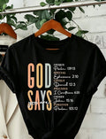 Women' God Says Bible Verse Print Black TShirt Crew Neck product image 1