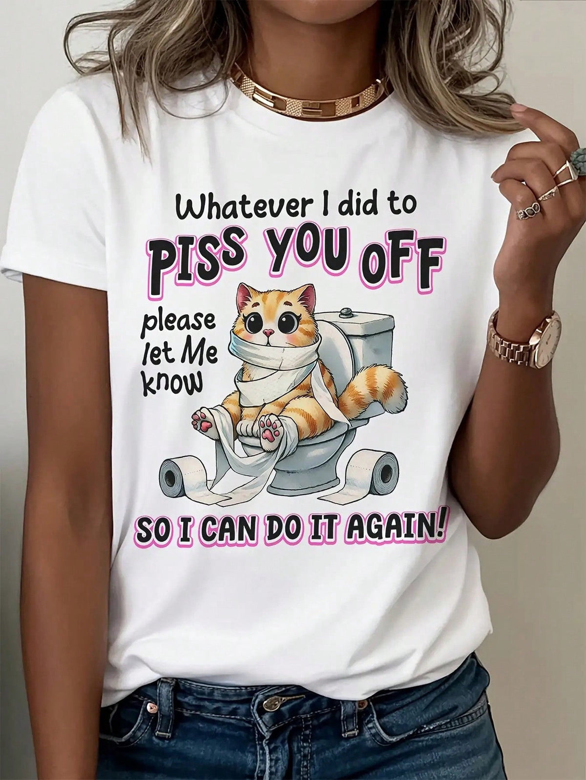 Women'S Fun Cat Pattern T-Shirt - "What Did I Do To Make product image 1