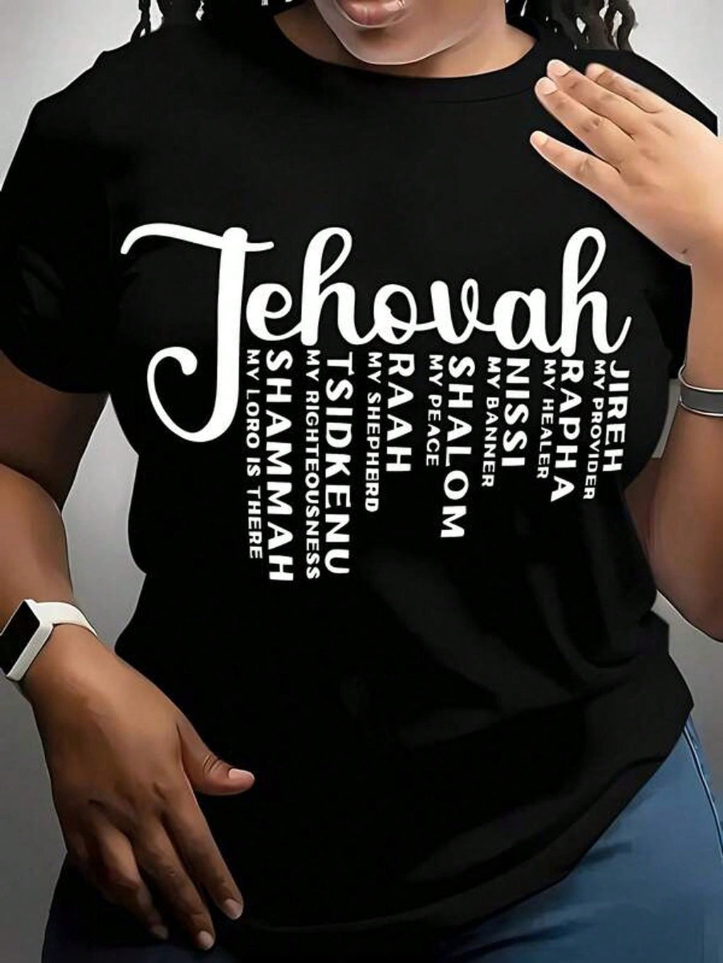 Women' S Jehovah Print Black TShirt, Crew Neck, Casual product image 1
