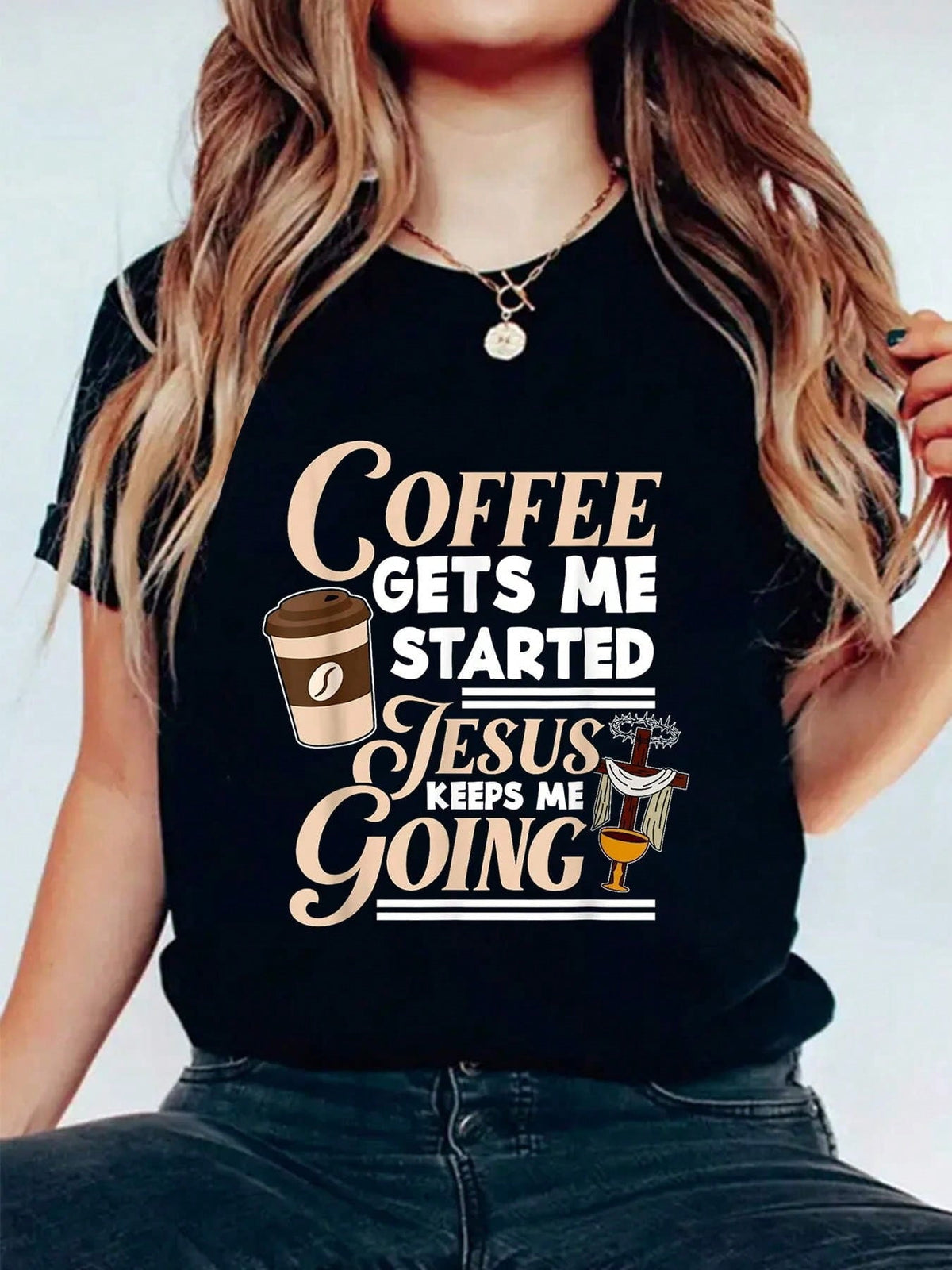 Women's Christian Coffee Graphic T-Shirt, Gets Me Started product image 1