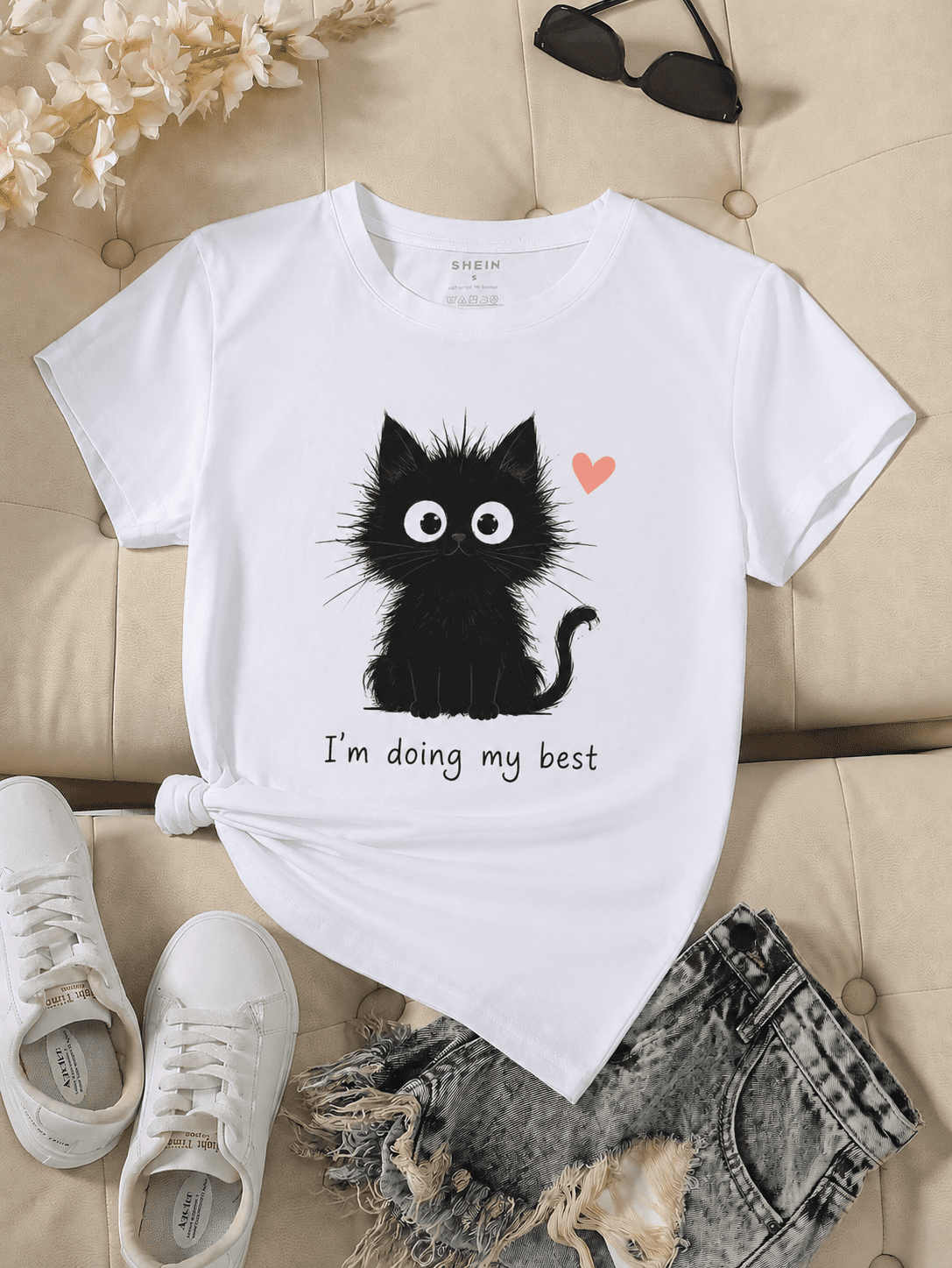 Women's Cute Black Cat Graphic Tee, Funny Positive Quote product image 1