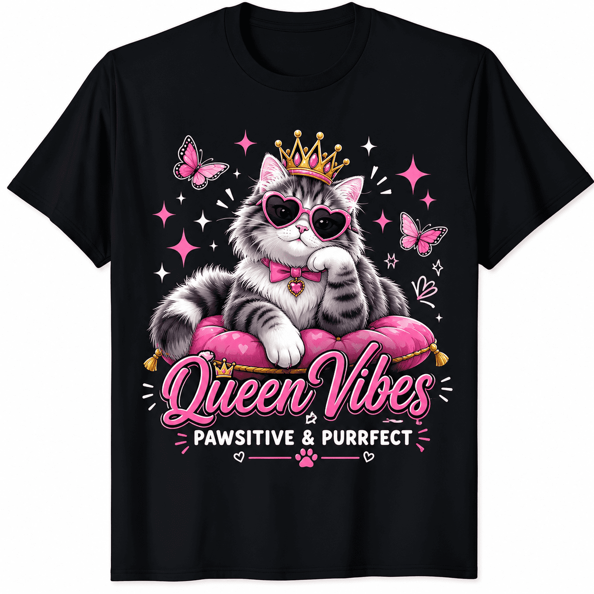 Women's Cute Cat Lover Graphic T-Shirt, Cartoon Queen Kitty product image 1