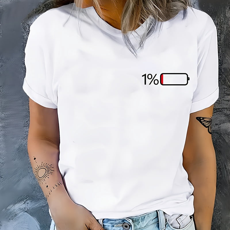 Women's Funny 1% Battery T Shirt, Low Graphic Tee product image 1