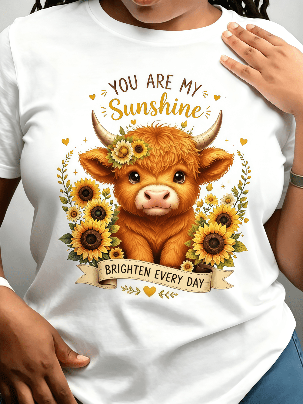 Women's Highland Cow Sunflower Graphic T-Shirt, You Are My product image 1